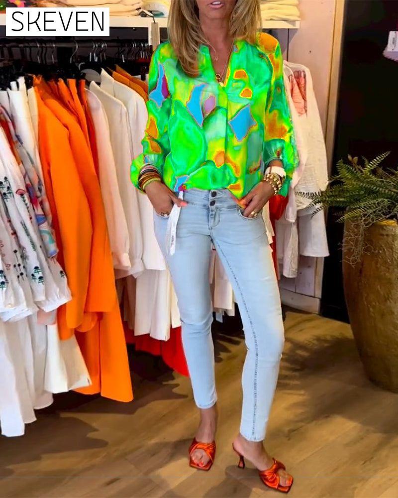 Blouse décontractée colorée à manches longues