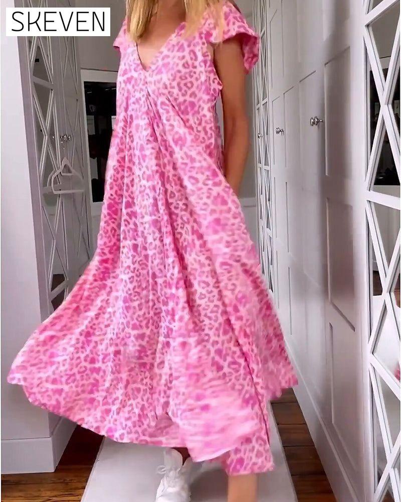 V-neck printed short-sleeved long dress 23BF Casual Dresses Clothes discount Dresses Summer