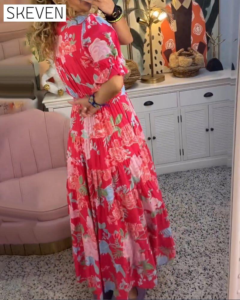 Floral print v-neck pocket dress 23BF Casual Dresses Clothes discount Dresses Spring Summer