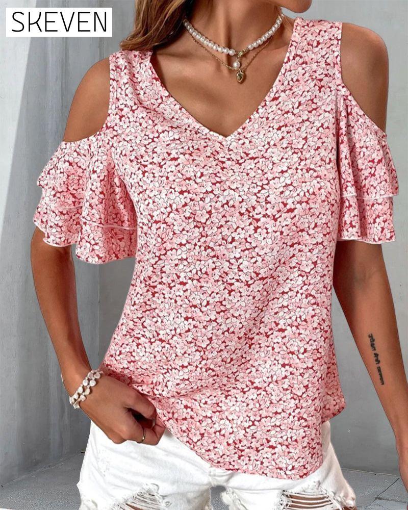 Cold Shoulder Floral Print  T-shirt