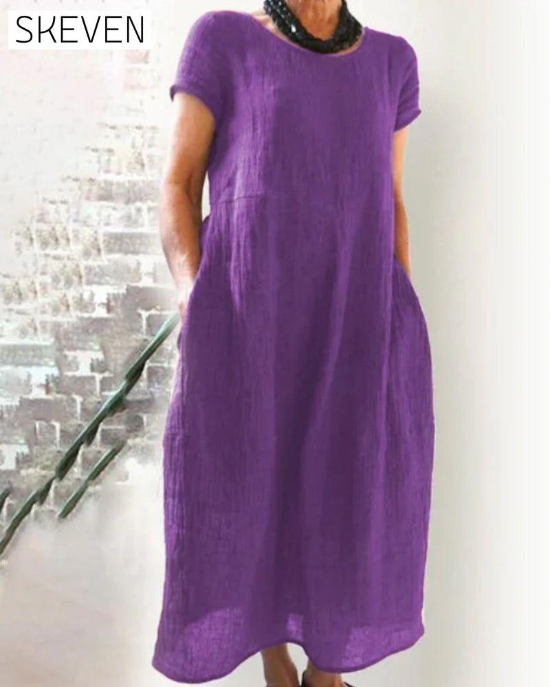 Loose solid color dress Purple 23BF casual dresses Clothes Cotton and Linen Dresses Spring summer