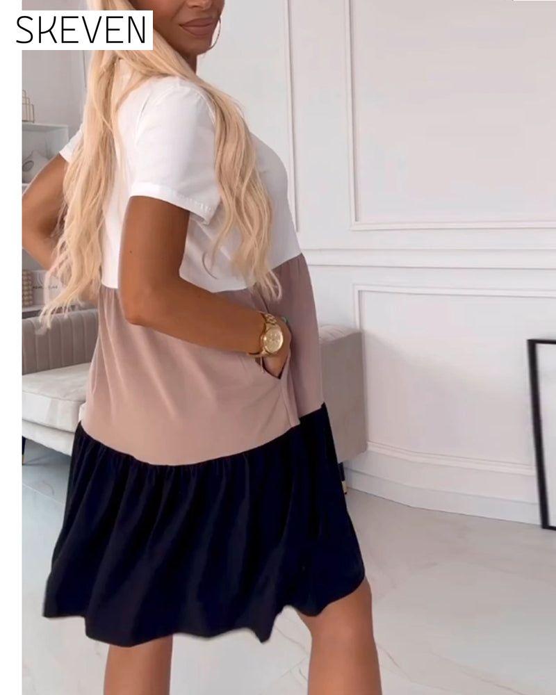 Colorblock short sleeve casual dress