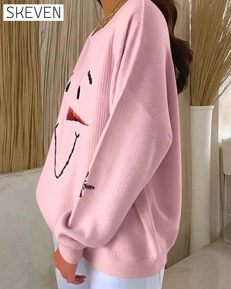 Snowman Printed Round-Neck Sweatshirt