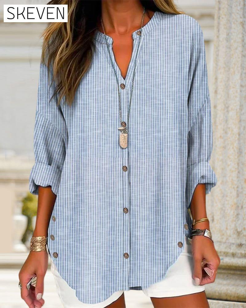 V-neck stripe print top