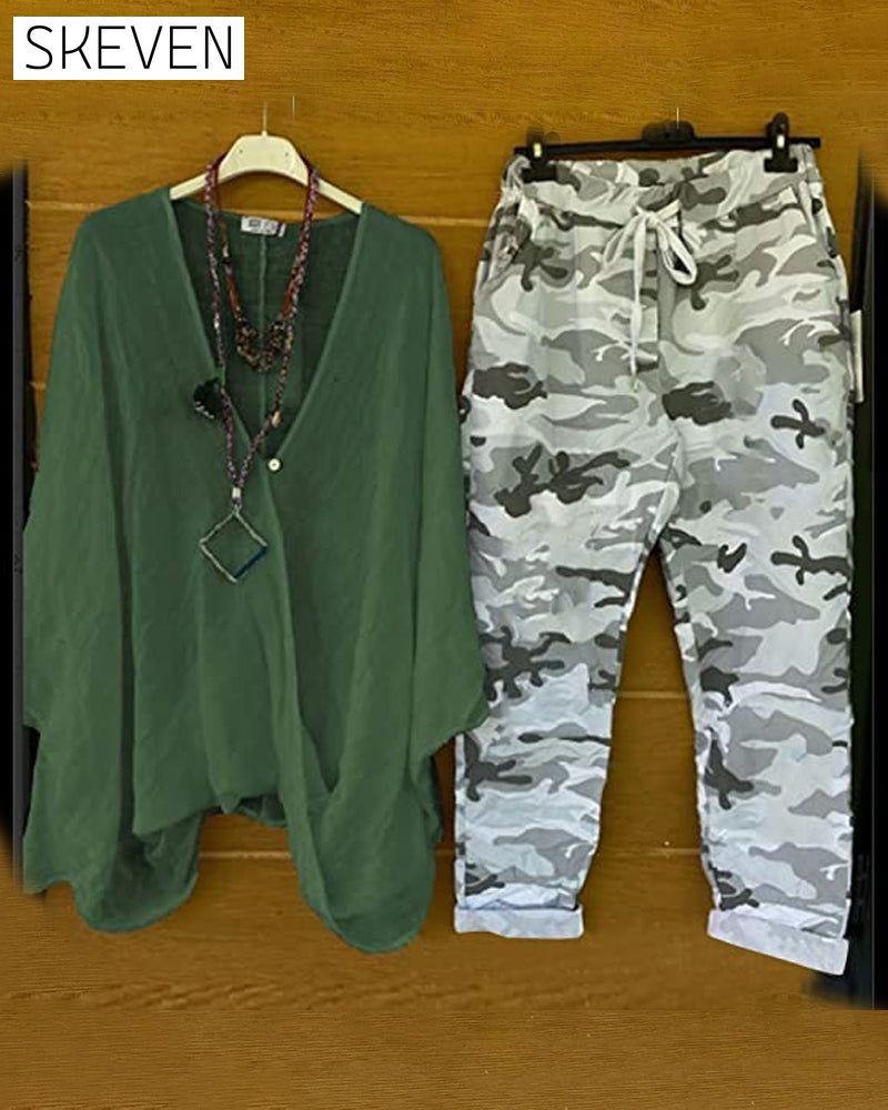 Modisches, lässiges zweiteiliges Set mit Camouflage-Print