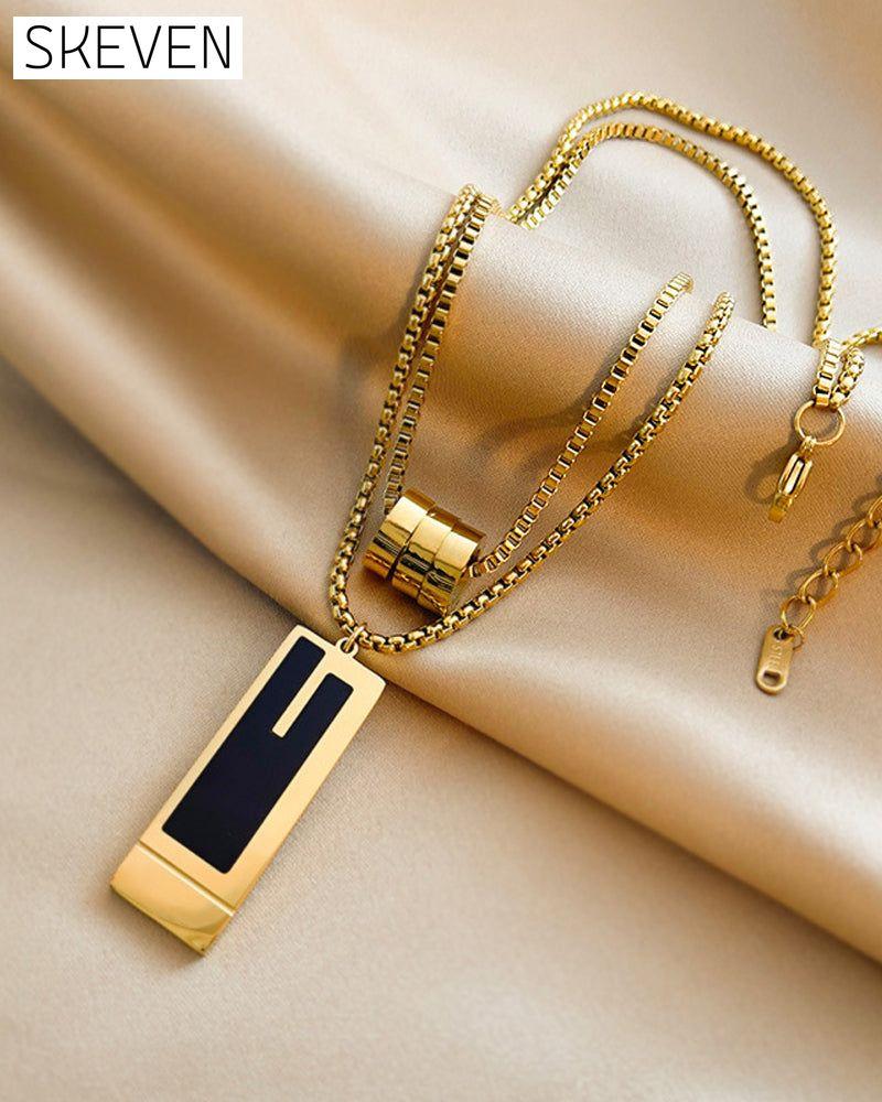 Double long necklace in titanium steel