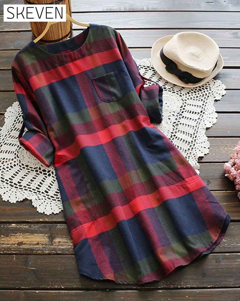 Check long sleeve dress
