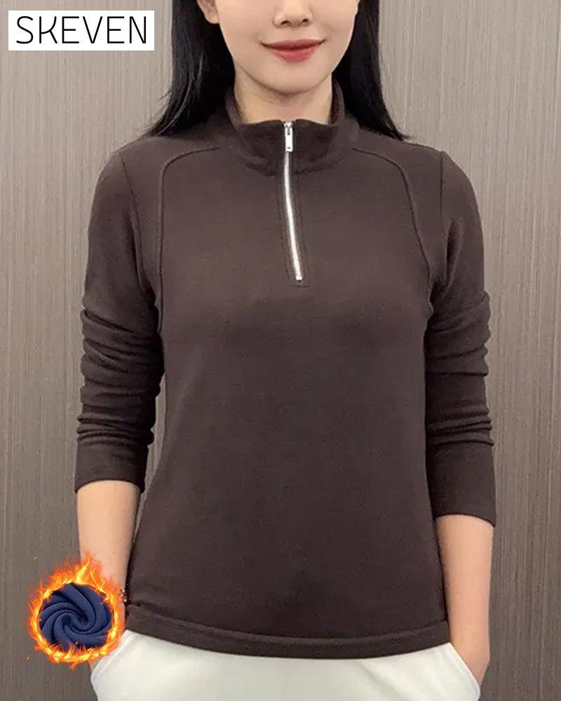 Fleece-Langarmshirt mit halbem Reißverschluss