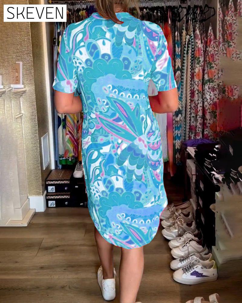 robe à manches courtes imprimée avec poches