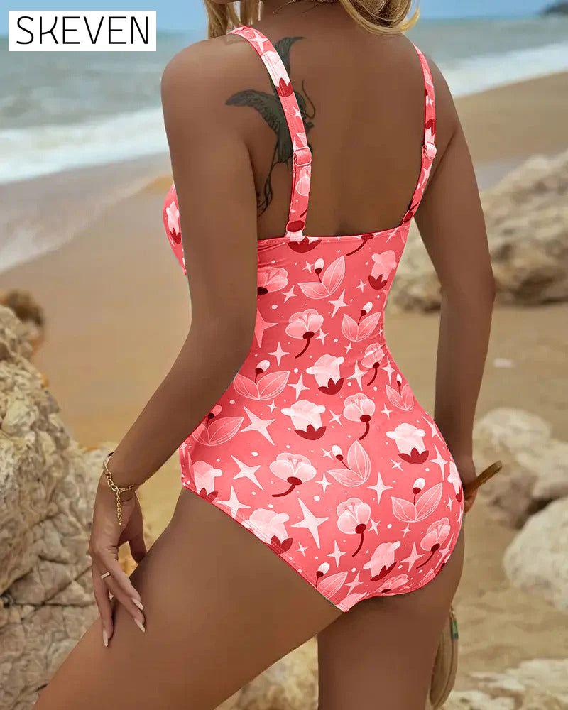 One-Piece Vest Print Swimsuit
