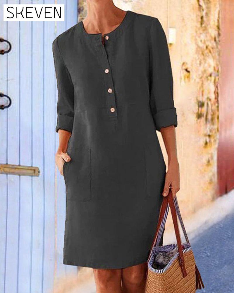 Elegant plain dress Black 2022 F/W 23BF allamode Casual Dresses Clothes Cotton and Linen Damkläder discount Dresses Kläder och accessoarer Kortärmad för damer Spring Summer Trending Now