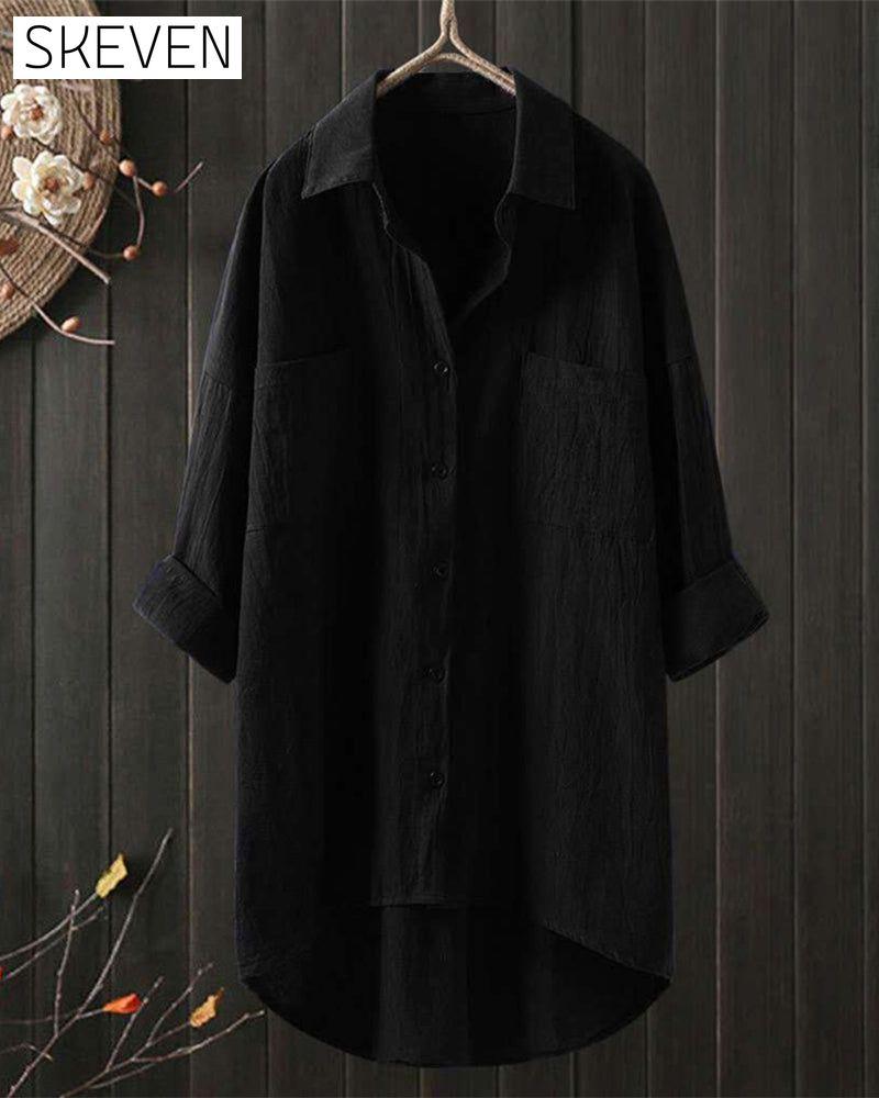 Solid Color Loose Blouse with Long Sleeves