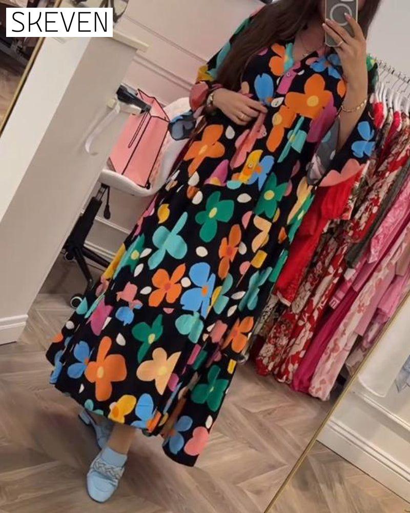 robe décontractée à manches cloche et imprimé floral coloré