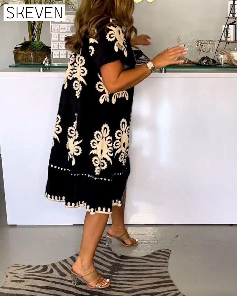 Printed round neck dress 23BF Casual Dresses Clothes Dresses Spring Summer