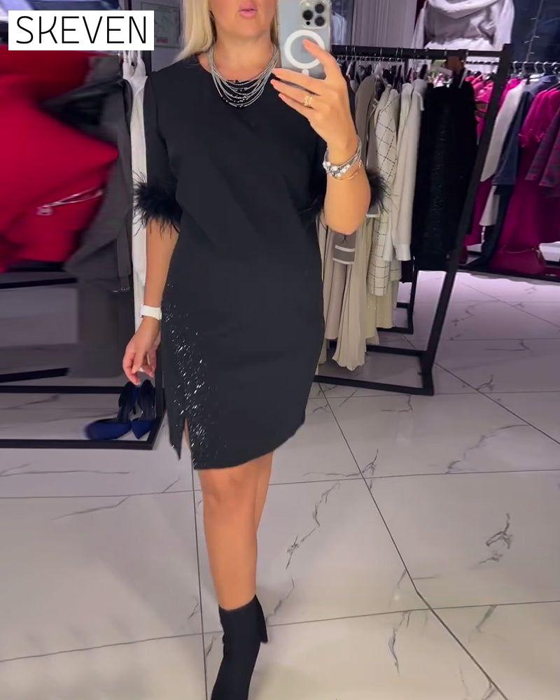 Casual Round Neck Slit Personality Design Dress