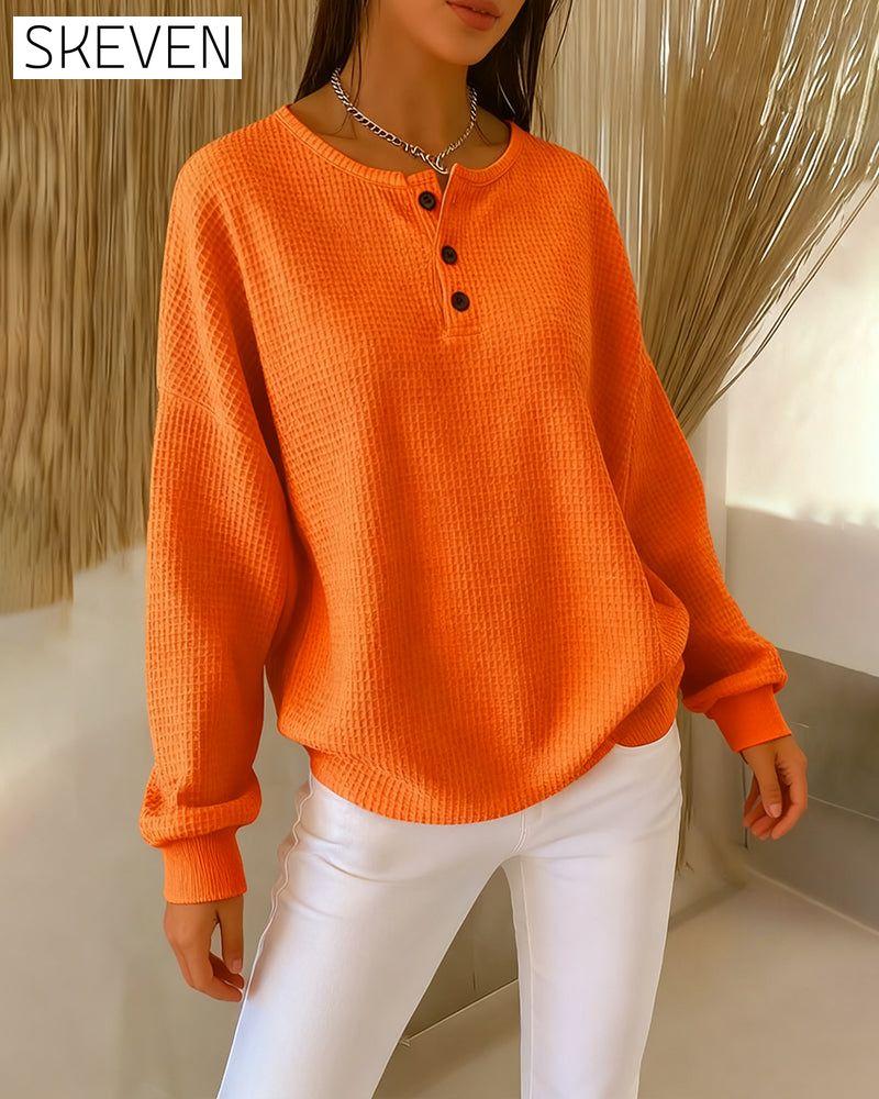 Fashionable Casual Solid Color Long-Sleeved Sweatshirt