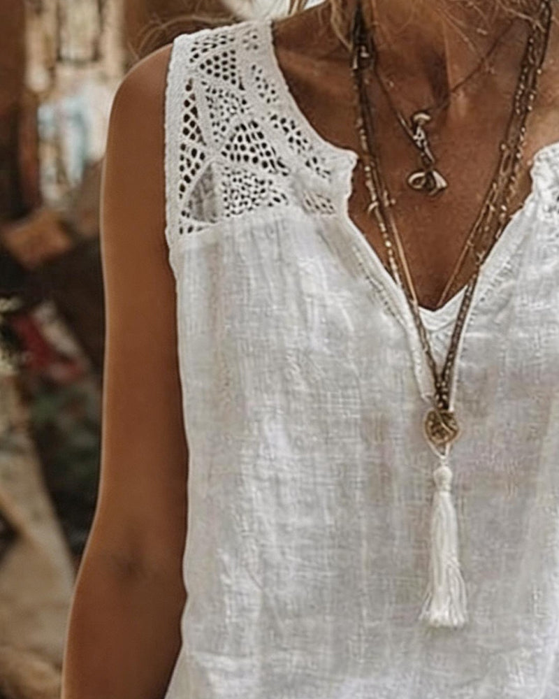 Lace Strap White Tank Top