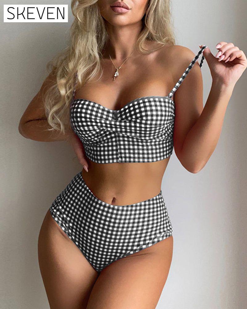 Plaid thin straps bikini