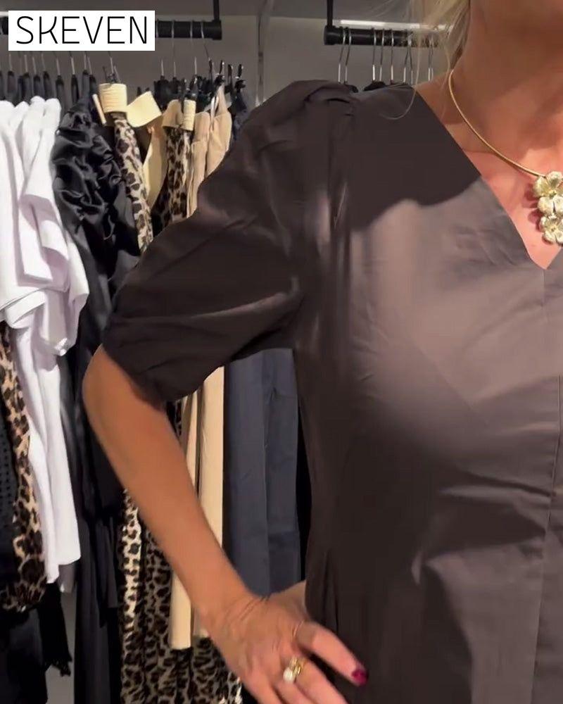V-Neck Pocket Casual Dress