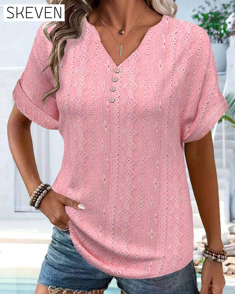 V-Neck Solid Color Casual Short-Sleeved T-Shirt