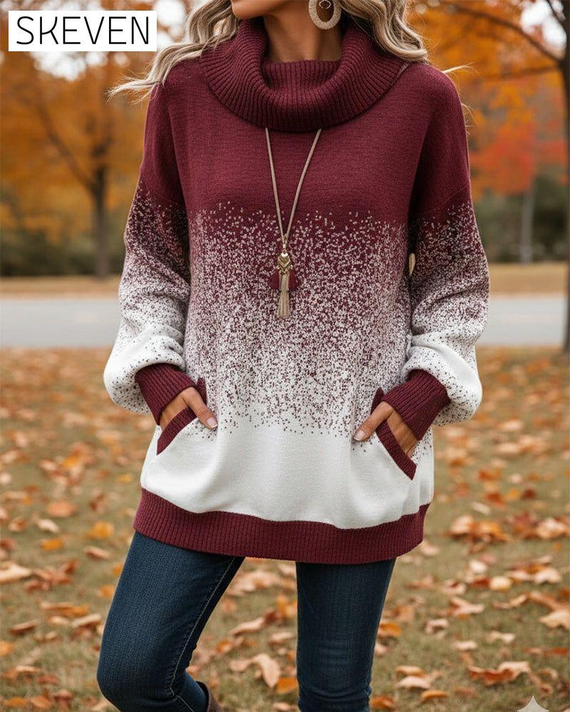Cowl Neck Gradient Pattern Pullover