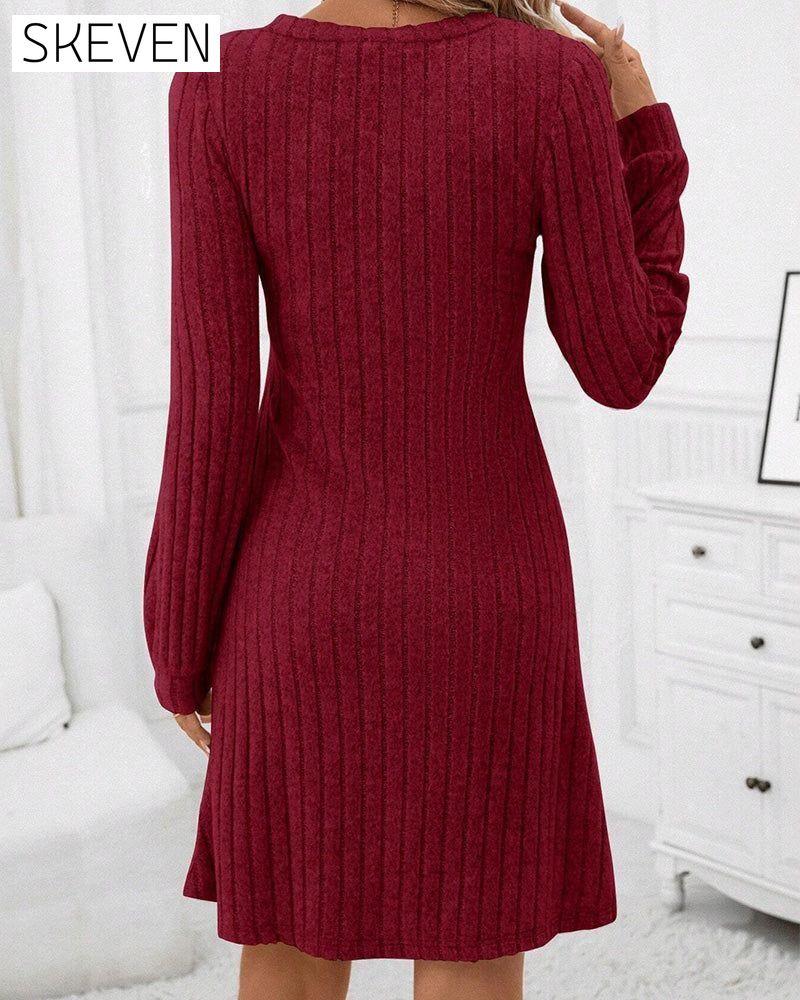 V-neck ribbed solid color dress 2023 f/w 23BF casual dresses Clothes Dresses spring