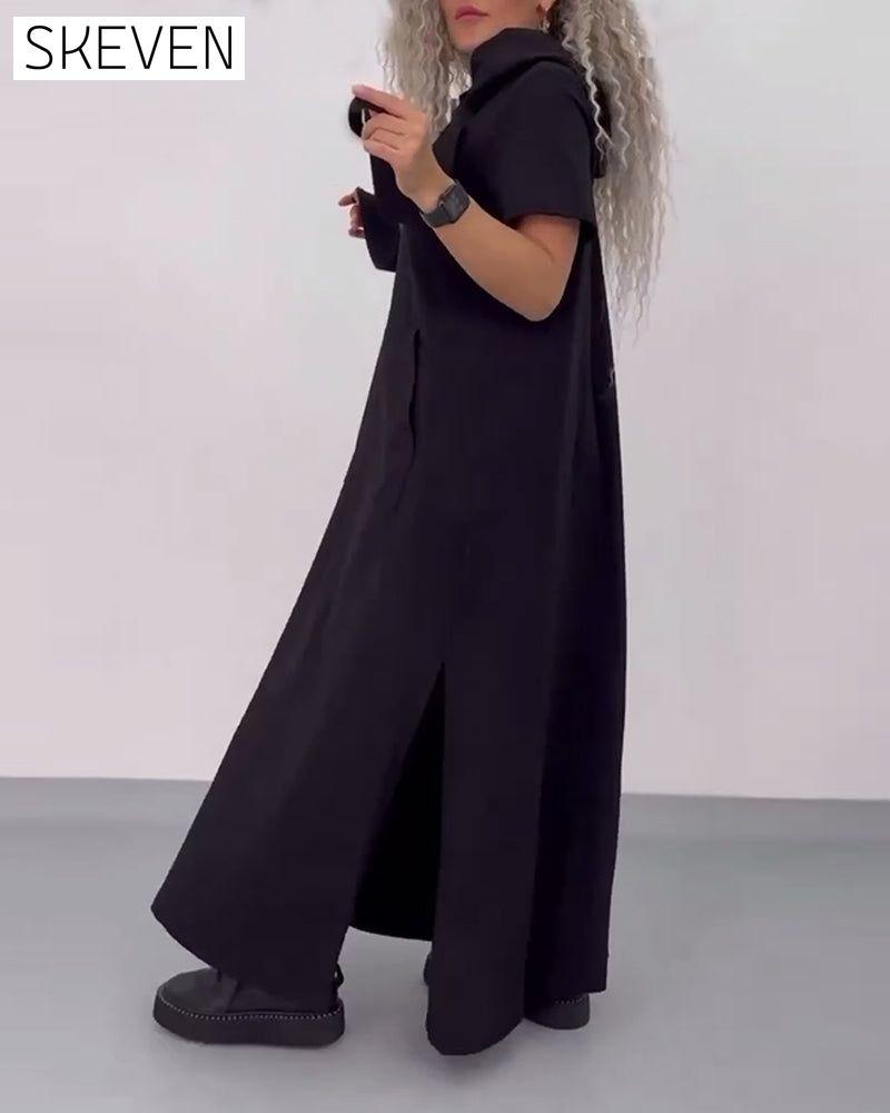 Solid Color Hooded Casual Sweater Dress