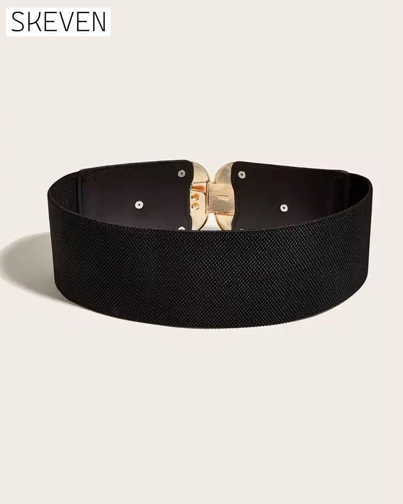 Ceinture vintage en cuir élastique avec boucle dorée pour femme