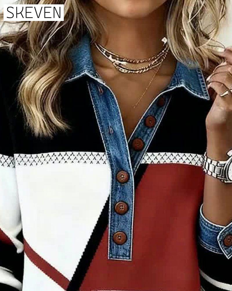 Long-Sleeved Color-Blocked Casual Fashion Sweatshirt