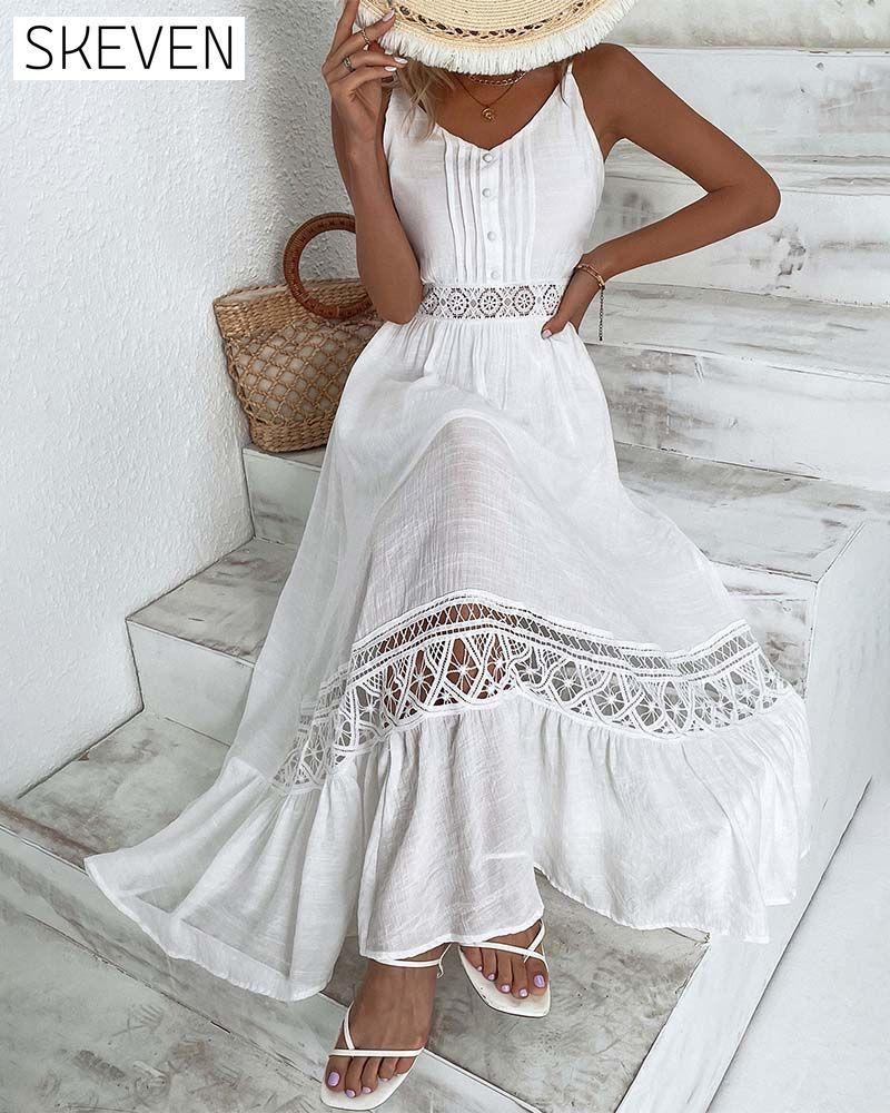 Elegantes, einfarbiges Spitzenkleid mit Trägern