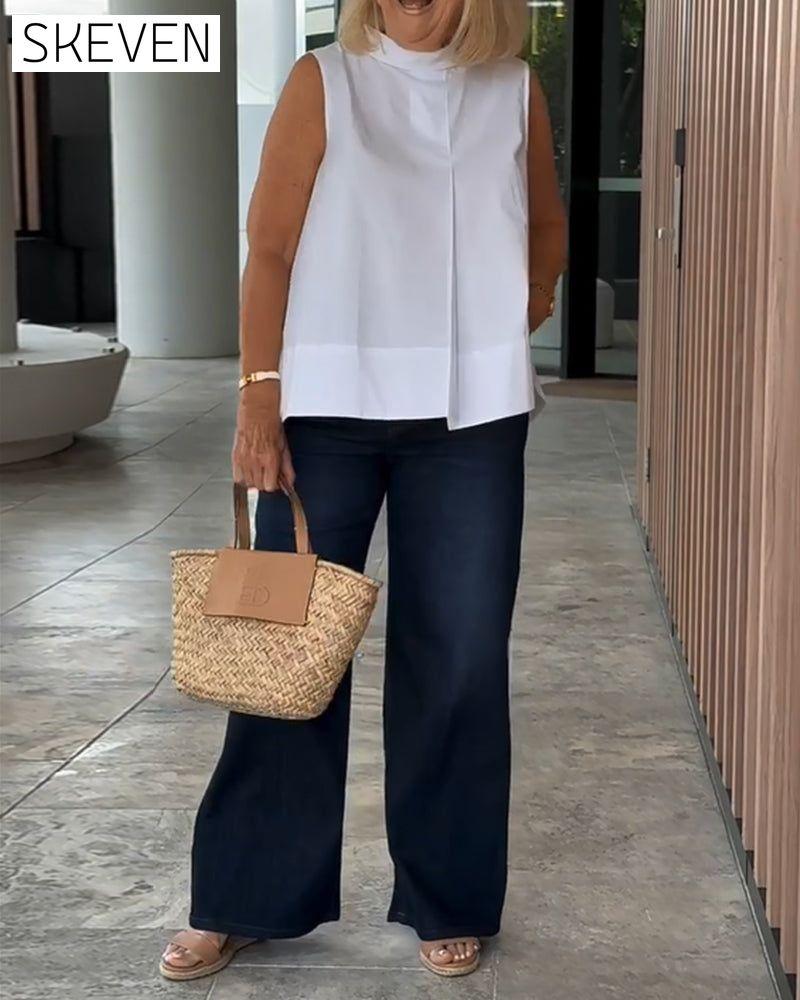 Sleeveless Solid Color Simple Blouse