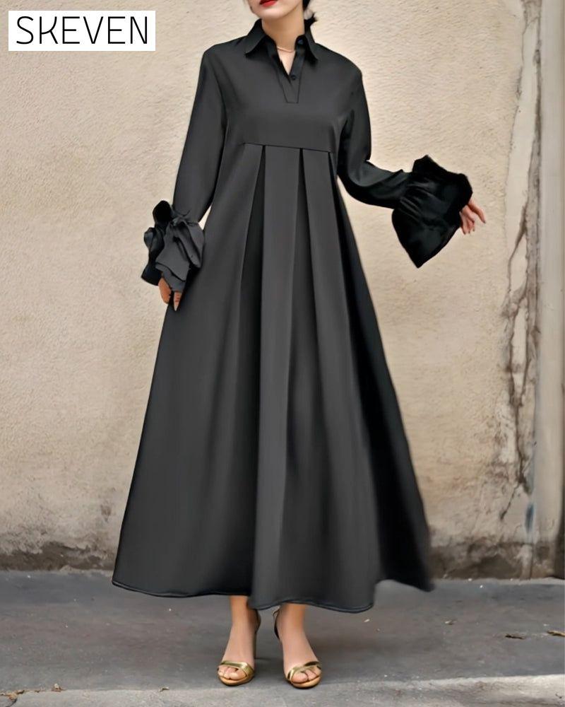 Modisches Hemdkragenkleid mit ausgestelltem Rock