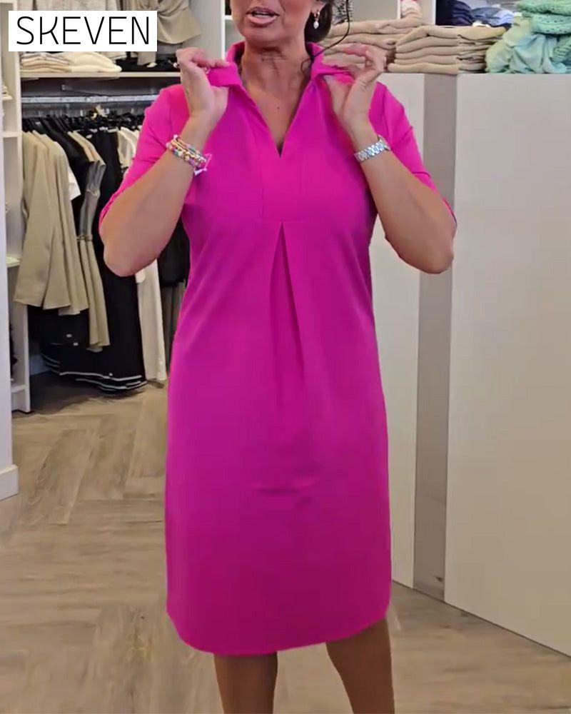 Lapel Casual Solid Color Dress
