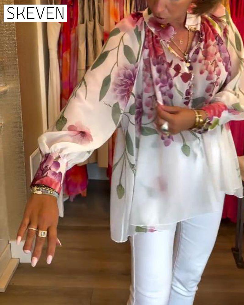 Lässige Bluse mit Laternenärmeln und Print