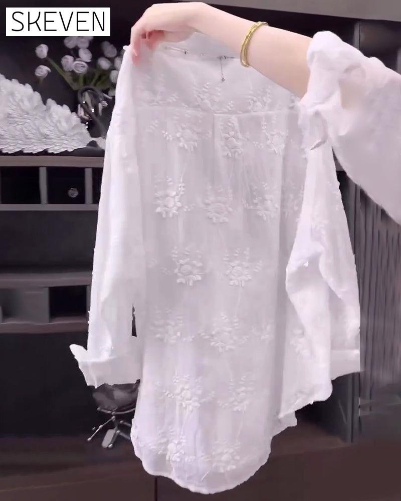 Solid Embroidered Drop Shoulder Shirt