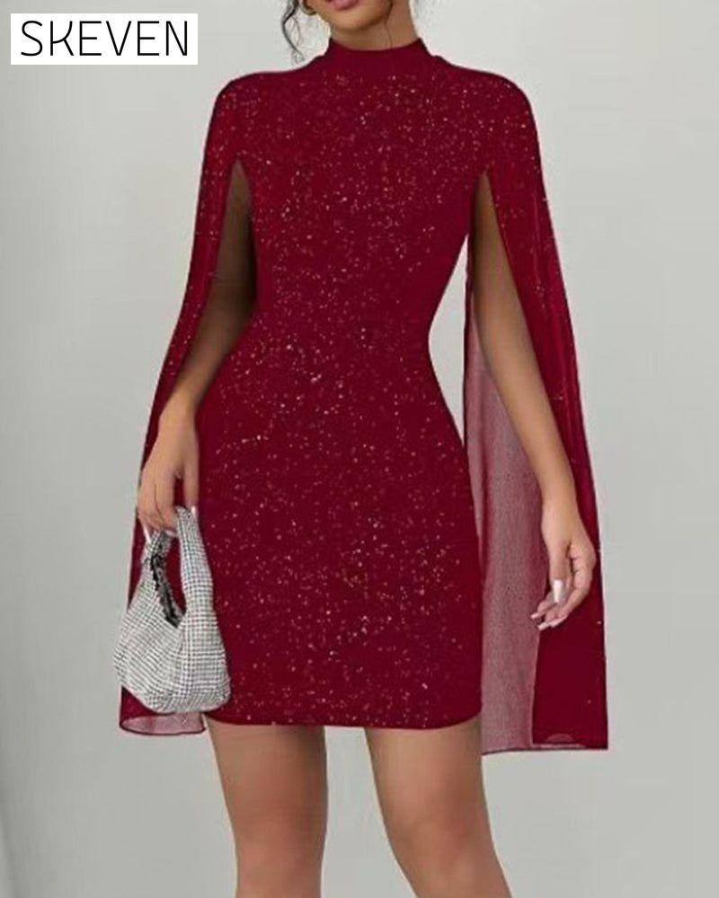 Elegantes Chiffon-Cape-Bodycon-Kleid