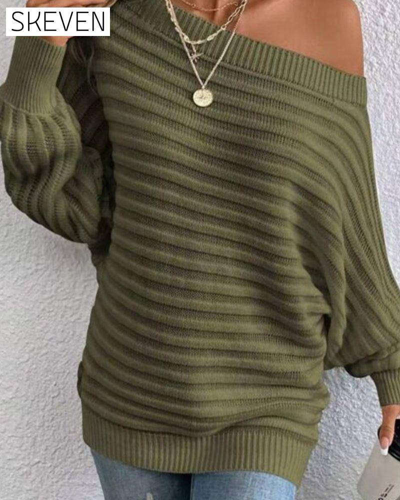 Solid color casual ribbed sweater
