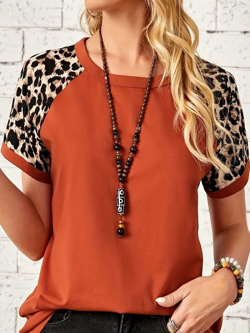 Contrast-color Short-sleeve Crew-neck Raglan T-shirt