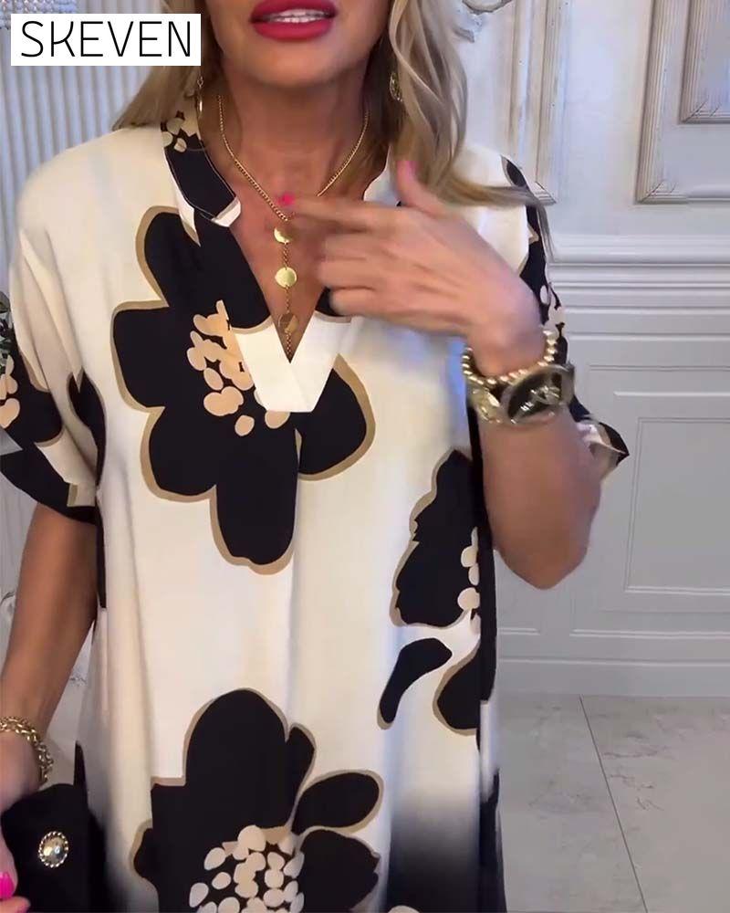 Robe imprimée décontractée à col montant
