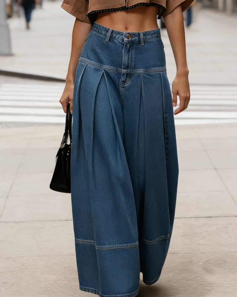 High-Waist Wide-Leg Denim Pants