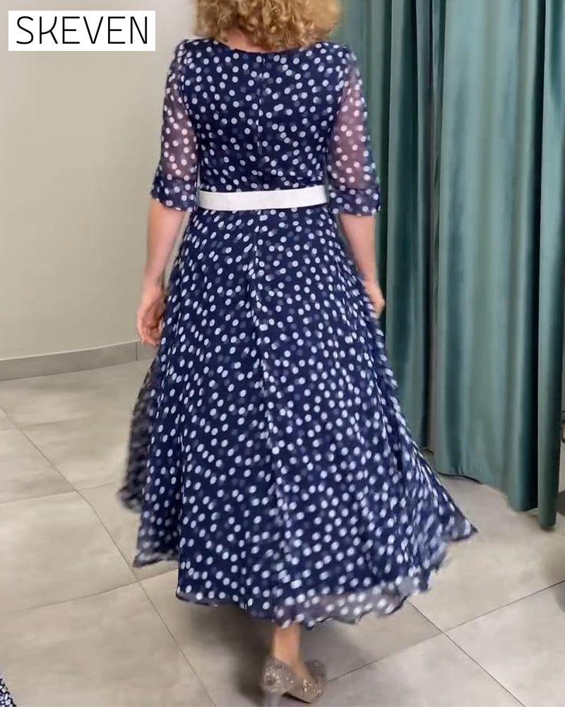Half-Sleeved Polka Dot Chiffon Dress
