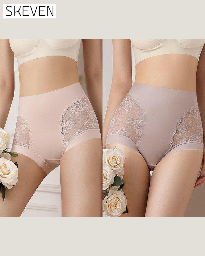 Sous-vêtements en dentelle extensible sans coutures à taille haute pour femmes
