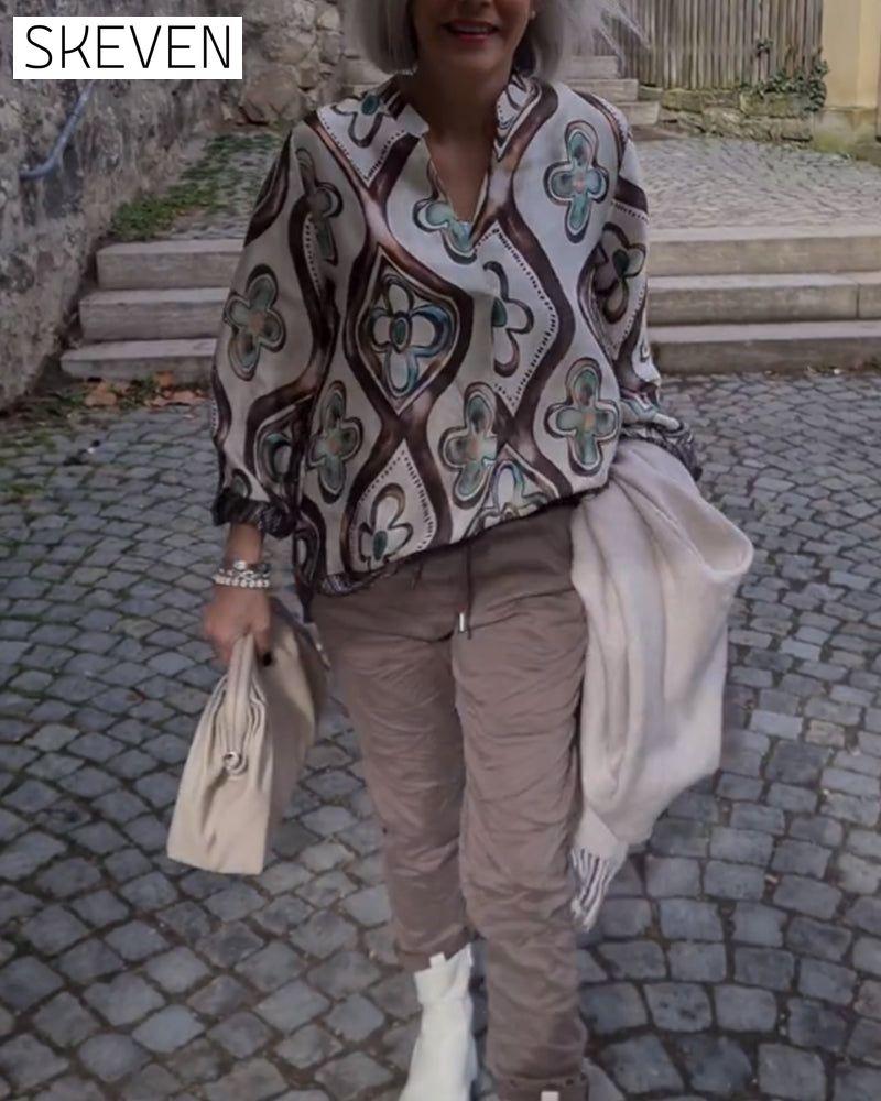 Retro style fashionable long sleeve blouse