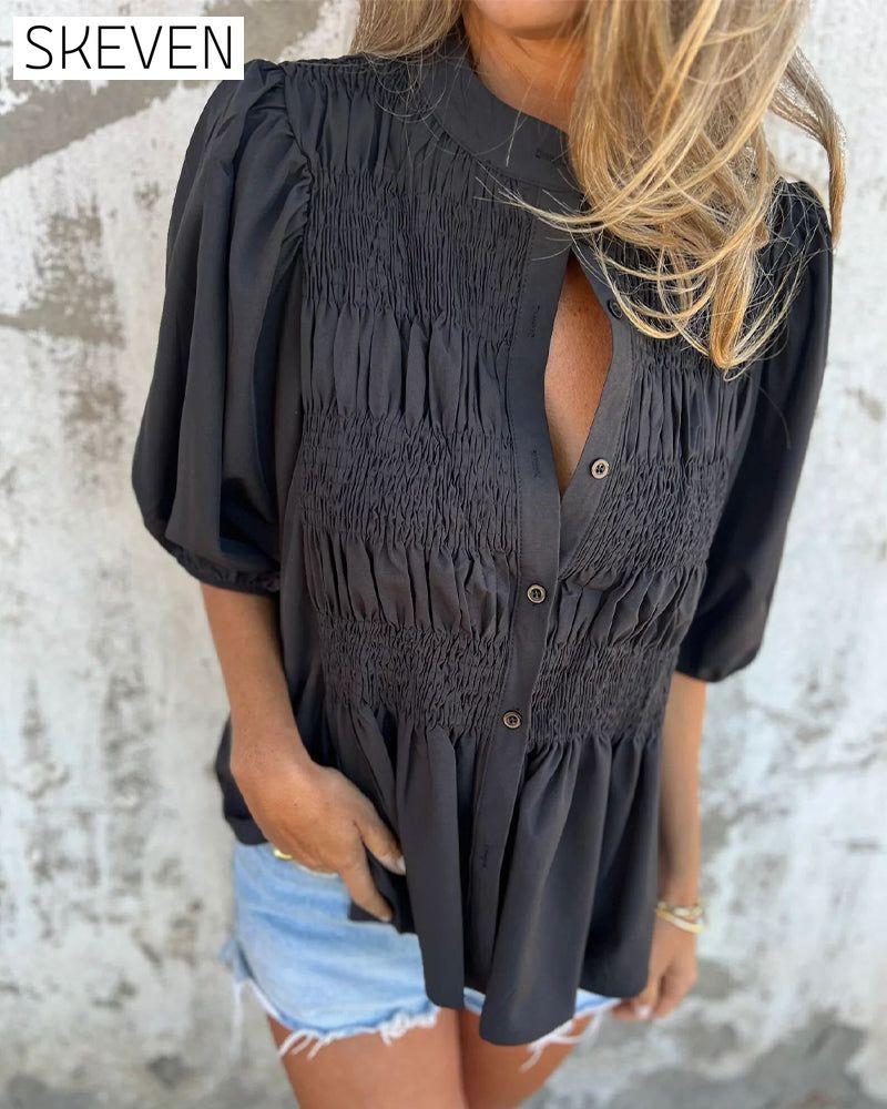 Casual Fashion Short Sleeve Solid Color Blouse