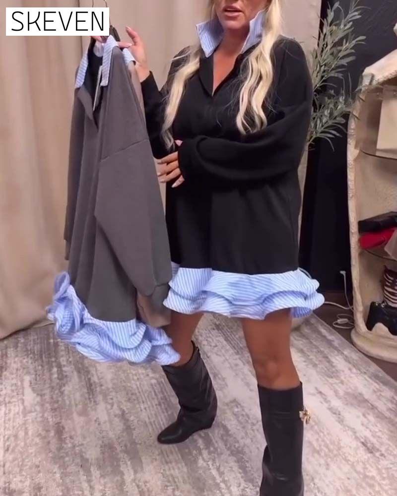 Robe à revers patchwork et volants