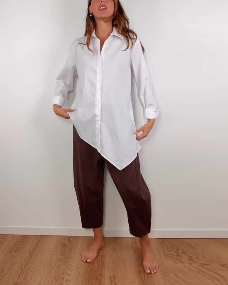 Irregular Solid Color Lapel Shirt