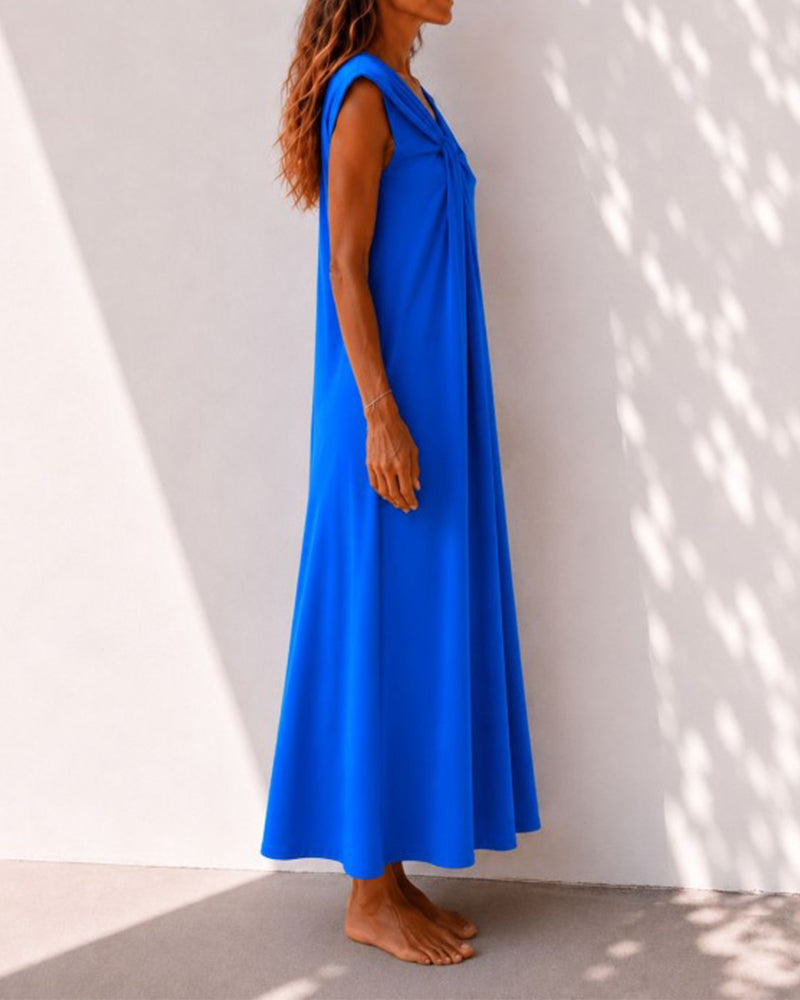 Asymmetrical Neck Twist Elegant Maxi Dress