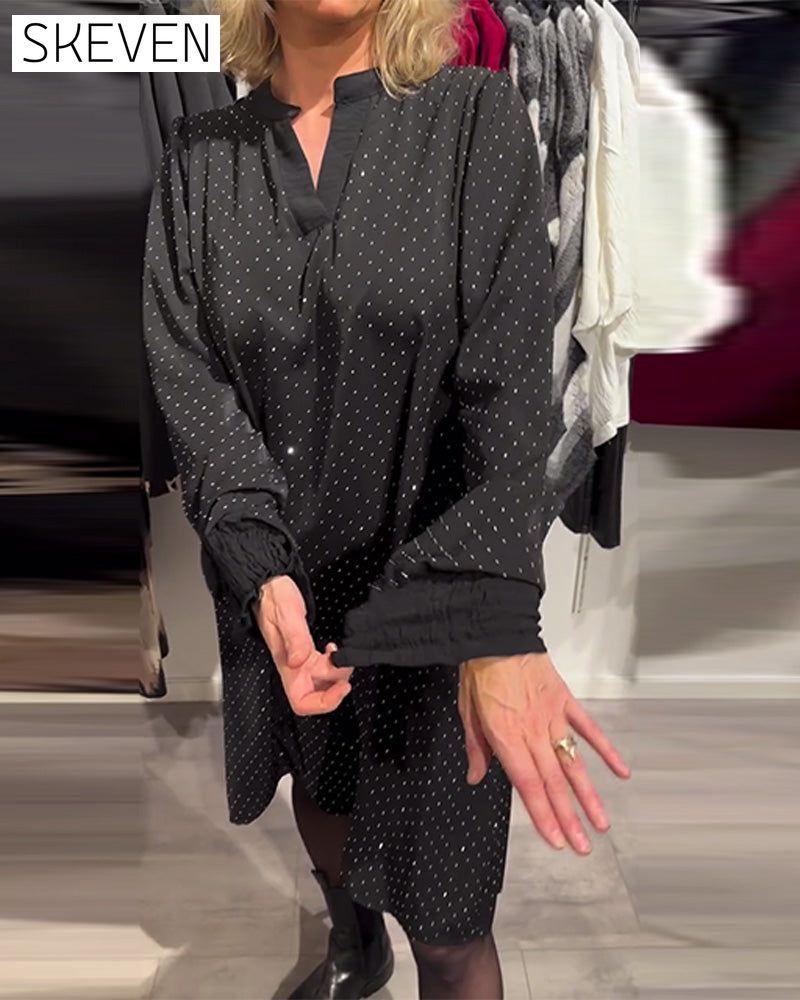 Kleid mit Laternenärmeln und Diamantmuster