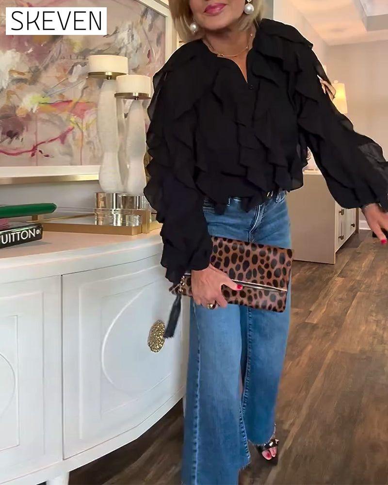 Ruffled Flowy Solid Color Shirt