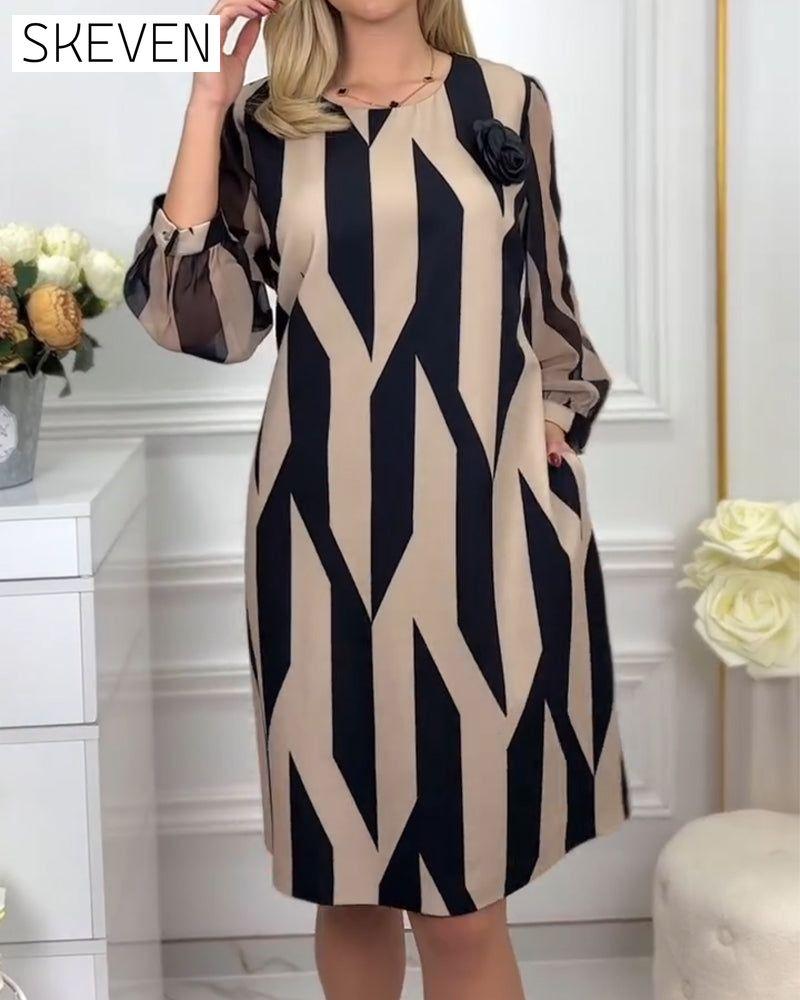Bedrucktes Kleid mit Rundhalsausschnitt und Laternenärmeln